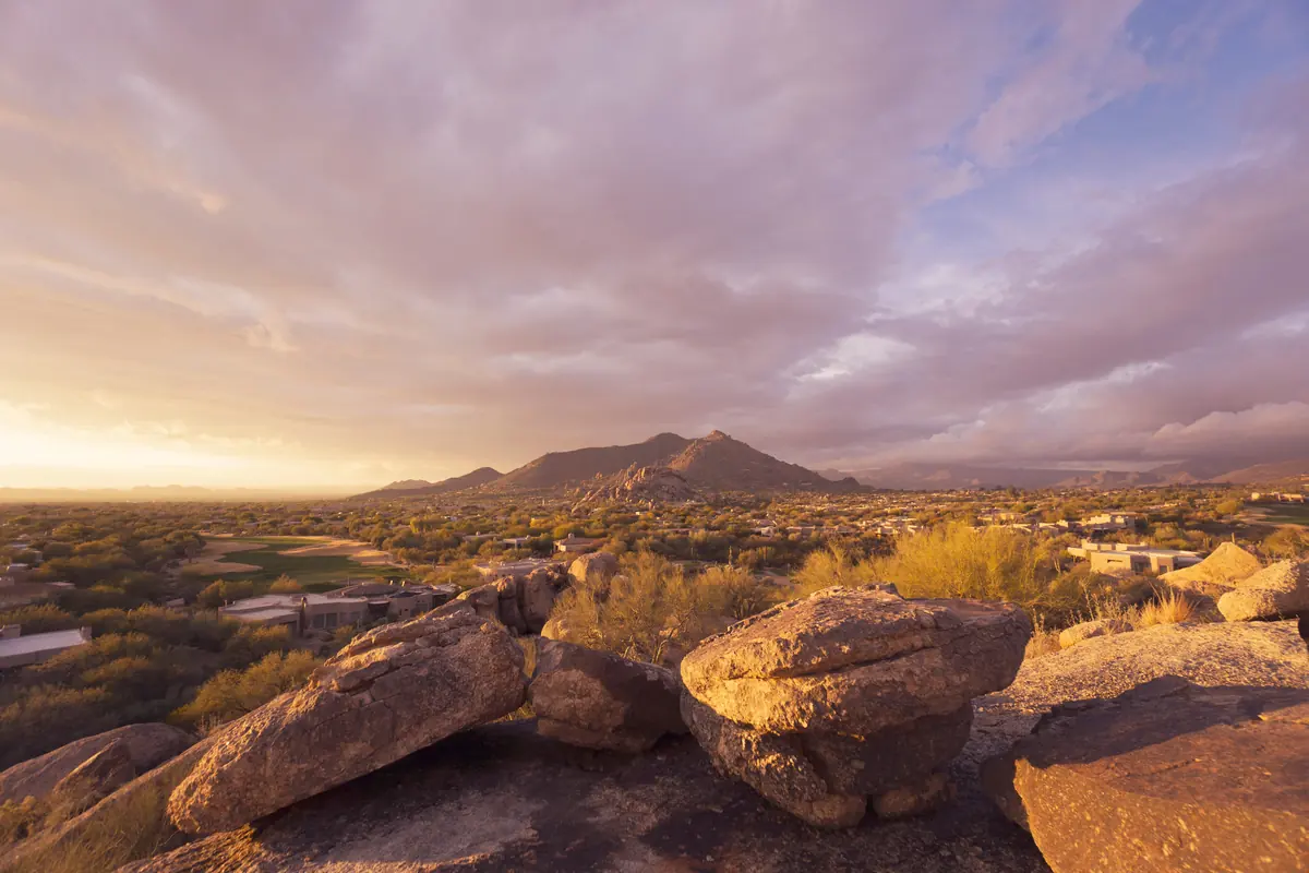 Arizona desert valley at sunset